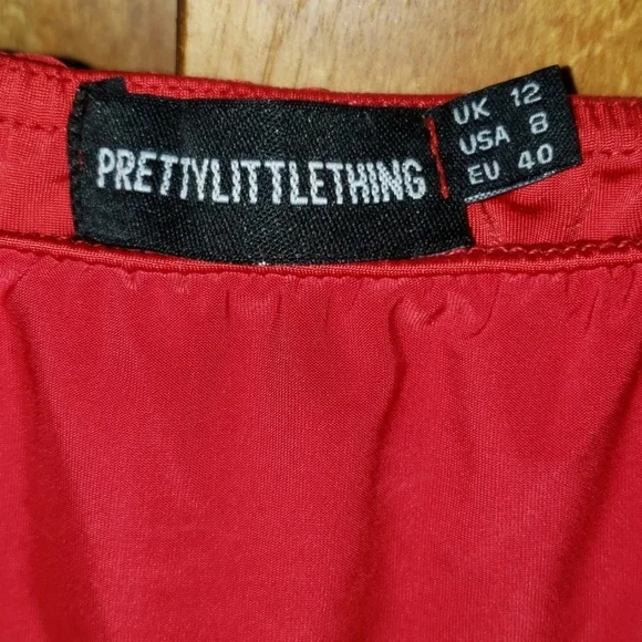 PLT Red Long Sleeve Bardot Ruched Bodycon Dress | Sz 8 - Picture 4 of 5